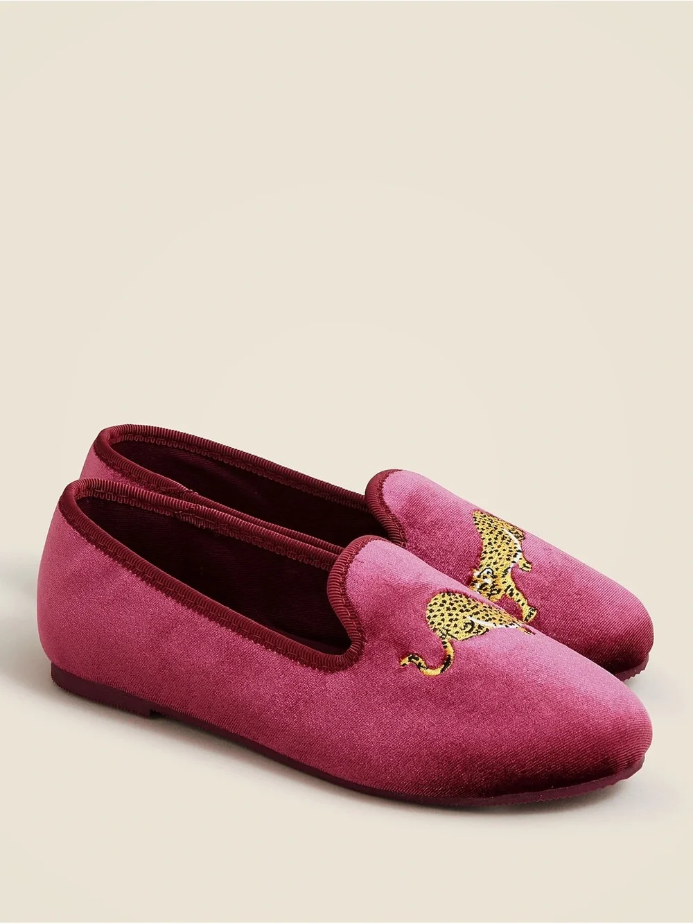 J. Crew Burgundy Velvet Leopard Appliqué Slip-On Flats NEVER WORN NWOT